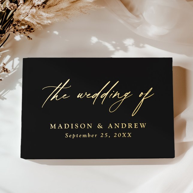 Elegant Black and Gold Foil Calligraphy Wedding Guest Book (Creator Uploaded)