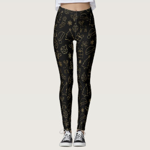 Elegant Black and Gold Foil Christmas Pattern Leggings