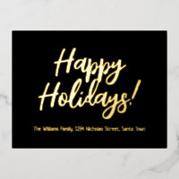 Elegant Black and Gold Foil Happy Holidays