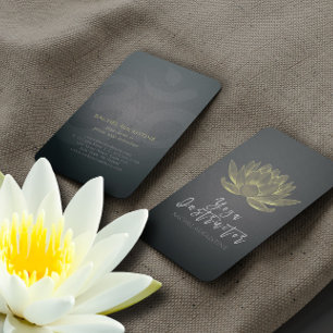 Elegant Black and Gold Foil Lotus Yoga Instructor Business Card