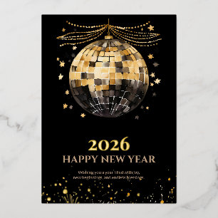 Elegant Black and Gold Foil New Year Greeting Card