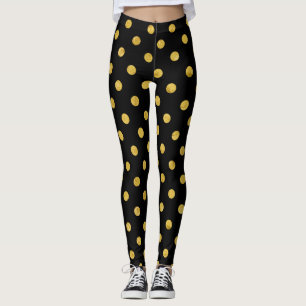 Elegant Black And Gold Foil Polka Dot Pattern Leggings