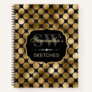 Elegant Black and Gold Foil Polka Dots Sketchbook Notebook
