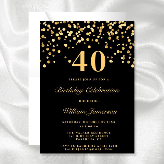 Elegant Black And Gold Forty 40th Birthday Invitation (Creator Uploaded)