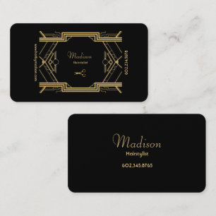 Elegant Black and Gold Gatsby Hair Stylist  Business Card
