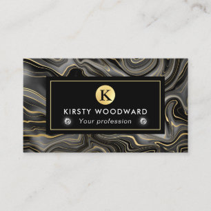 Elegant Black and Gold Geode Strata Textures Business Card