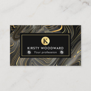 Elegant Black and Gold Geode Strata Textures Business Card