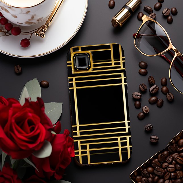 Elegant Black and Gold Geometric Art Deco  Case-Mate iPhone Case (Elegant Black and Gold Art Deco iPhone 15 Case)
