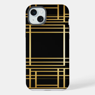 Elegant Black and Gold Geometric Art Deco  iPhone 15 Plus Case