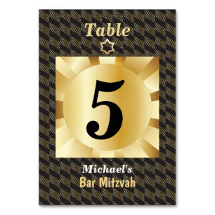 Elegant Black and Gold Geometric Bar Mitzvah Table Number