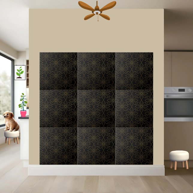 Elegant Black and Gold Geometric Floral Tile (Creator Uploaded)