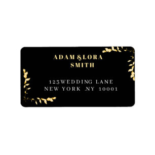 Elegant Black and Gold Geometric Wedding Address Label