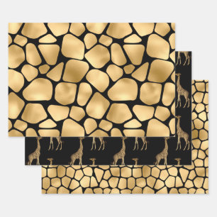 Elegant Black and Gold Giraffes  Wrapping Paper Sheet