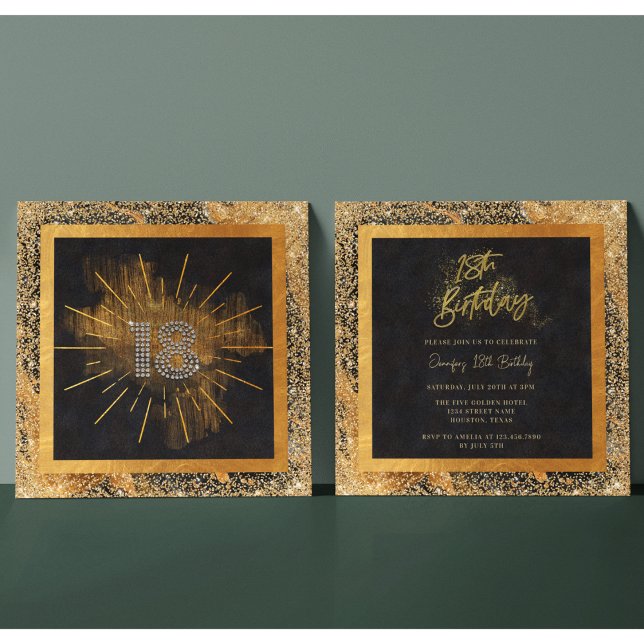 Elegant Black and Gold Glitter 18th Birthday Party Invitation (Creator Uploaded)