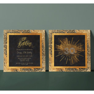 Elegant Black and Gold Glitter 30th Birthday Party Invitation