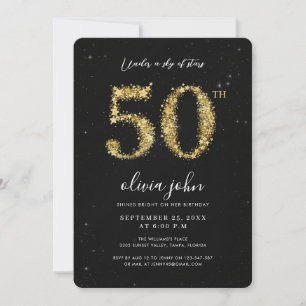 Elegant Black and Gold Glitter 50th Birthday Party Invitation