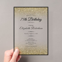 Elegant Black and Gold Glitter 75th Birthday