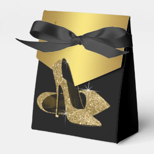 Elegant Black and Gold Glitter High Heel Shoe Favour Box
