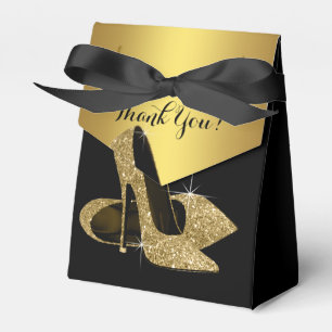 Elegant Black and Gold Glitter High Heel Shoe Favour Box