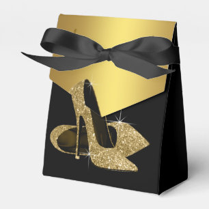 Elegant Black and Gold Glitter High Heel Shoe Favour Box