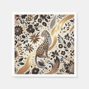 Elegant black and gold glitter Leopard Napkin