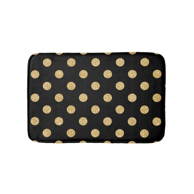 Elegant Black And Gold Glitter Polka Dots Pattern Bath Mat (Front)