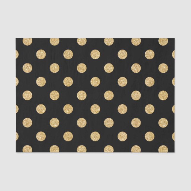 Elegant Black And Gold Glitter Polka Dots Pattern Tissue Paper (Front)