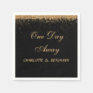 Elegant Black and Gold Glitter Rehearsal Dinner Napkin