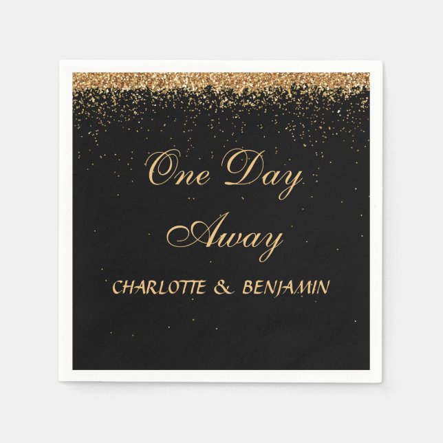 Elegant Black and Gold Glitter Rehearsal Dinner Napkin (Front)