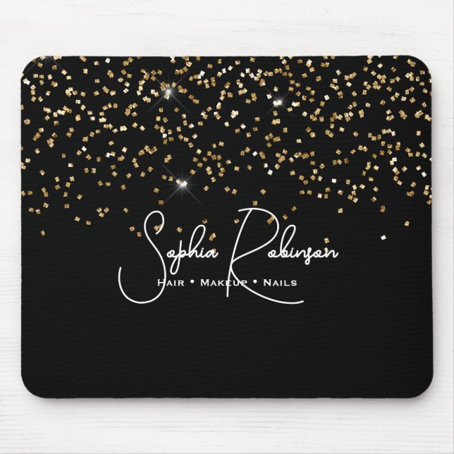 Elegant Black and Gold Glitter Salon Business Mouse Pad (Front)