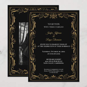 Elegant black and gold Gothic wedding Invitation
