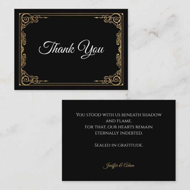Elegant black and gold Gothic wedding Thank You Card (Front/Back)