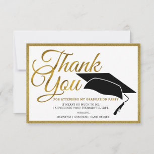Elegant Black And Gold Graduate Photo Graduation Thank You Card