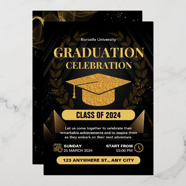 Elegant Black and Gold Graduation Celebration  (Front/Back)