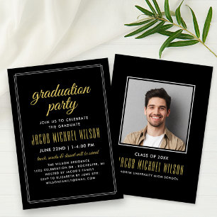 Elegant Black and Gold Graduation Party Invitation