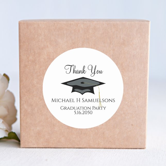 Elegant Black and Gold Graduation Thank You Favour Classic Round Sticker (Creator Uploaded)
