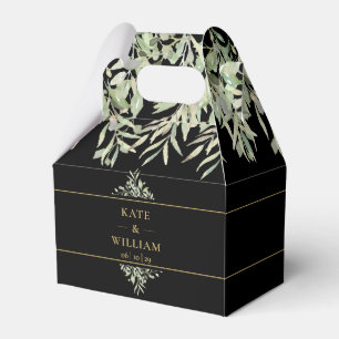 Elegant Black And Gold Greenery Wedding Thank You Favour Box