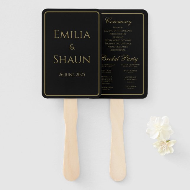 Elegant Black and Gold Hand Fan Program (Front and Back)