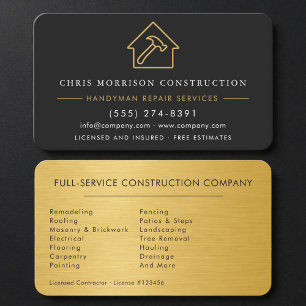 Elegant Black and Gold Handyman Business Card