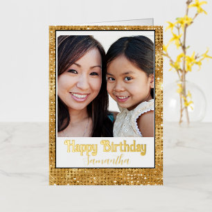 Elegant Black and Gold Happy Birthday Photo  Foil Greeting Card