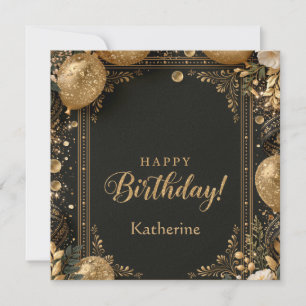 Elegant Black and Gold Happy Birthday with Name Card