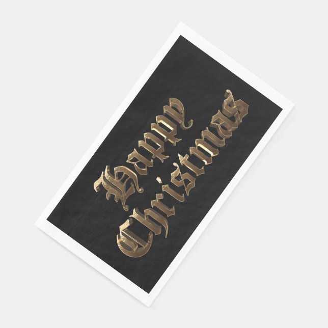 Elegant Black and Gold Happy Christmas Napkin (Corner)