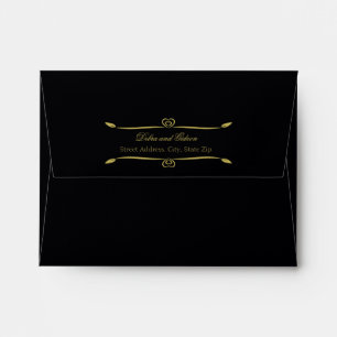 Elegant Black and Gold Heart Flourish Wedding Envelopes