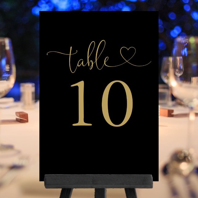 Elegant Black And Gold Heart Script Table Number (Elegant Black And Gold Heart Script Table Number)