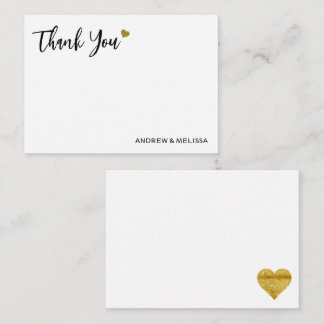 Elegant Black And Gold Heart Wedding Thank You Card