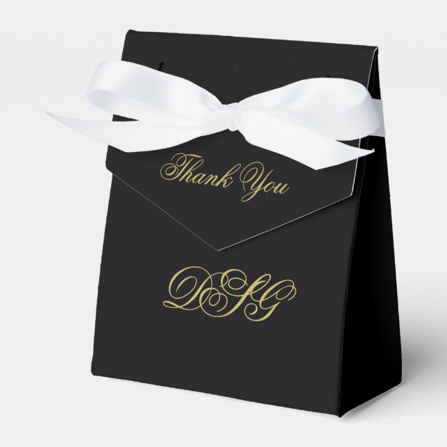 Elegant Black and Gold Heart Wedding Thank You Favour Box (Front Side)
