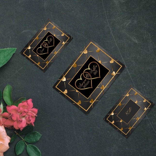 Elegant Black and Gold Hearts  Invitation (Creator Uploaded)