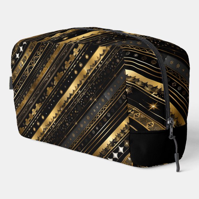 Elegant Black And Gold Horizontal Striped Dopp Kit (Right Corner)