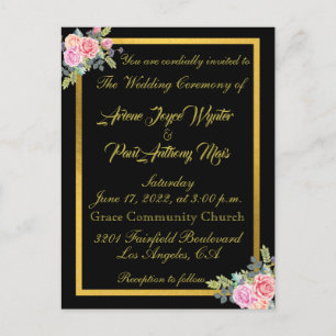 Elegant Black and Gold Invitation Postcard