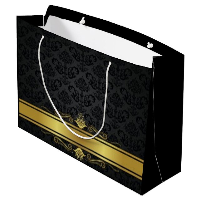 Elegant Black and Gold Large Gift Bag (Back Angled)